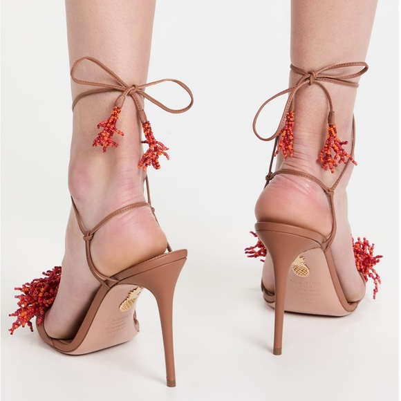 Like new Aquazzura Panarea Beaded Ankle-Tie Sandals 39.5 $895 - Picture 6 of 16